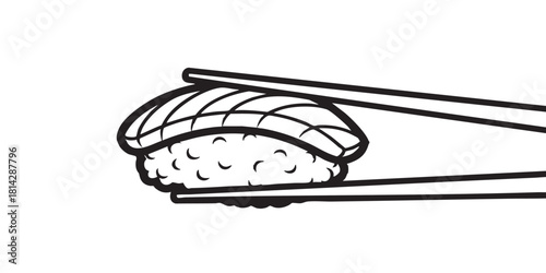 Sushi with wooden chopsticks line icon, japanese food concept. Vector graphics. Sushi on board, fastfood sign on white background, style icon mobile or web design