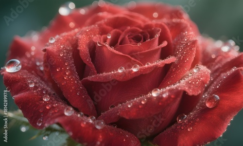 Macro Red Rose with Dew Droplets