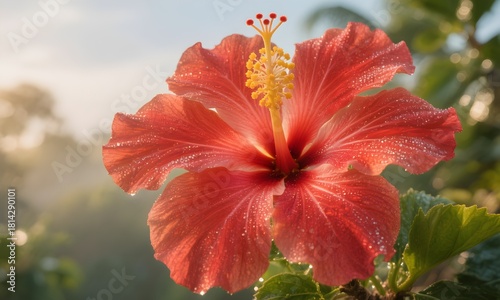 Tropical Hibiscus with Morning Dew