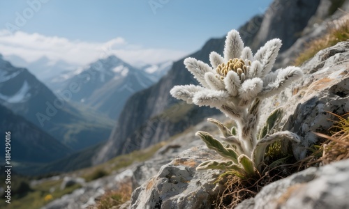 Alpine Edelweiss on Rocky Slope