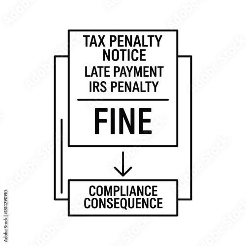Tax penalty notice isolated on showing late payment, irs penalty, fine, and compliance consequence