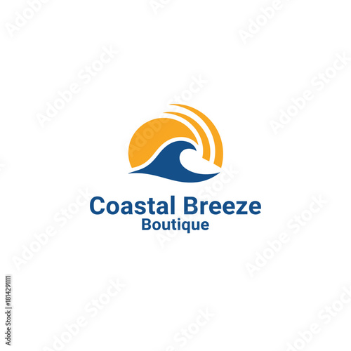 A bright coastal logo featuring a rising sun and an ocean wave, symbolizing fresh seaside style, relaxed energy, and a breezy boutique shopping experience.