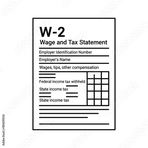 W2 wage and tax statement isolated on for income tax preparation and filing purposes