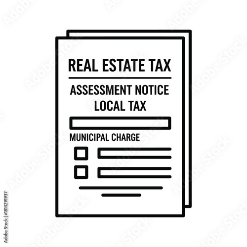 Real estate tax assessment notice illustration showing a document with checkboxes isolated on