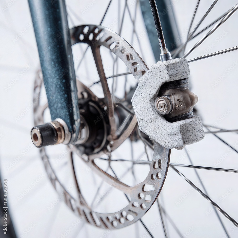 Obraz premium close-up shot of a bicycle's front wheel, showcasing the disc brake system