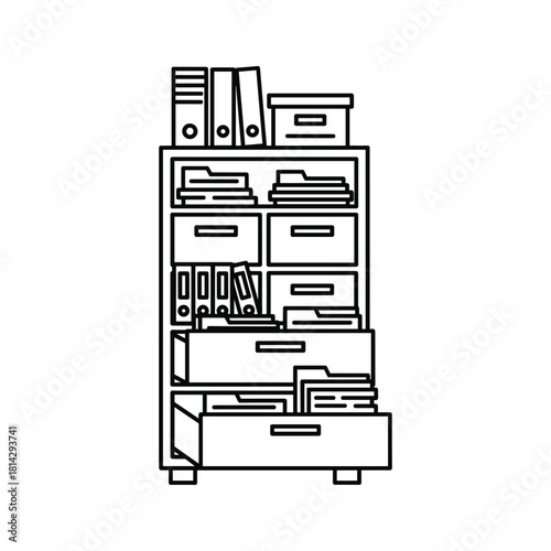 Filing cabinet with documents and folders isolated on for office organization