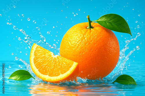Fresh Orange Splash on Water ,Generative ai