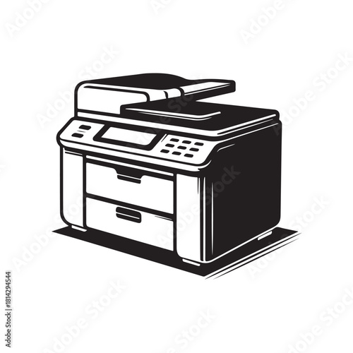 Vector illustration of a large photocopier machine with a modern design, clear details and a professional look.