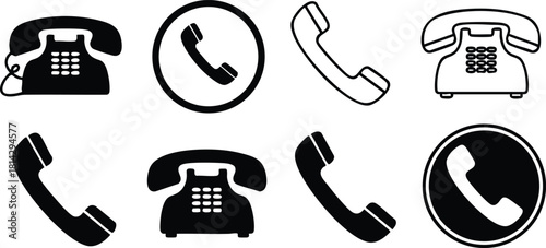 Telephone phone receiver icons vintage and modern styles simple black vector set