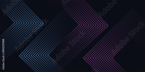 Abstract dark futuristic technology banner background. Glowing pink and blue arrow lines graphic design. Modern geometric lines pattern. Suit for cover, poster, banner, brochure, presentation, website