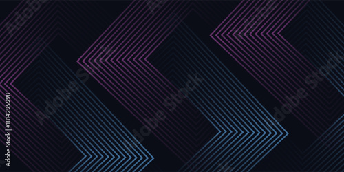 Abstract dark futuristic technology banner background. Glowing pink and blue arrow lines graphic design. Modern geometric lines pattern. Suit for cover, poster, banner, brochure, presentation, website