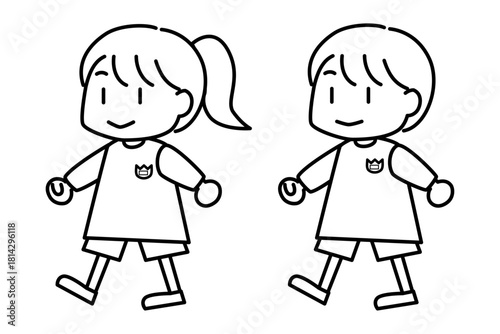 シンプルなタッチの登園・通学する男の子と女の子