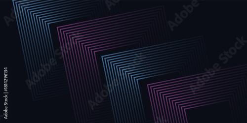 Abstract dark futuristic technology banner background. Glowing pink and blue arrow lines graphic design. Modern geometric lines pattern. Suit for cover, poster, banner, brochure, presentation, website