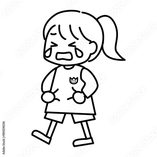 大泣きしながら歩く女の子の線画イラスト