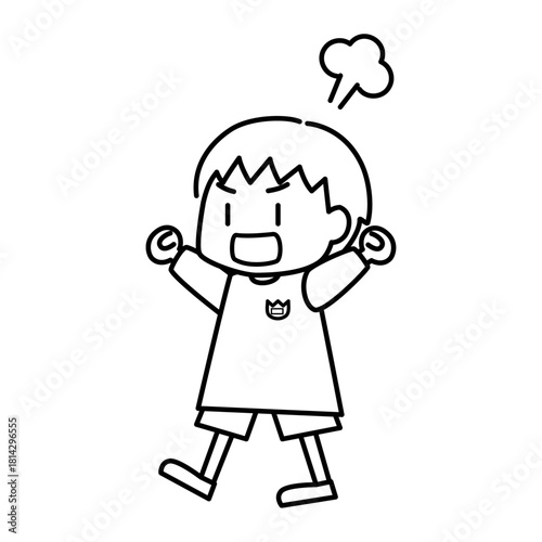 怒っている単発の男の子の線画ベクターイラスト
