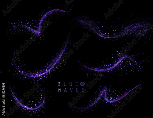 Isolated design elements, set of exquisite purple wavy shapes from shiny tinsel.