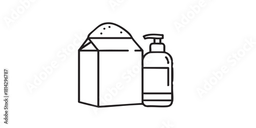 Powder and moisturizer bottle line icon, washing concept. Vector graphics. Detergent for washing clothes, laundry sign on white background, style ico