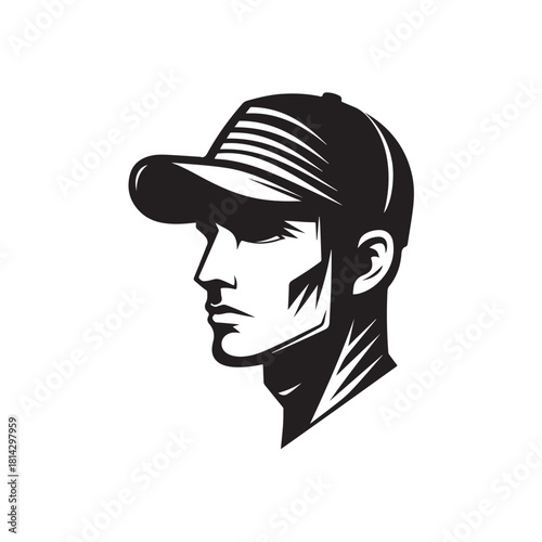 Vector illustration of a man wearing a baseball cap in cartoon style, simple and clean design suitable for logos, icons or modern graphic needs.