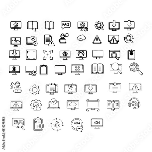 silhouettes pack of IT support thin linear icons set