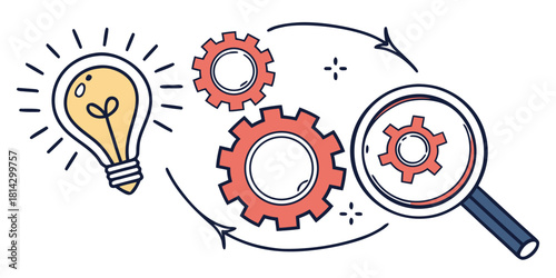 Bright idea with gears in motion for innovative solutions, process optimization, and continuous improvement with a modern design touch, originally vector graphics