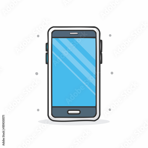 Minimalist vector illustration of a contemporary smartphone featuring a bright blue display, ideal for digital communication, technology concepts, and user interface designs