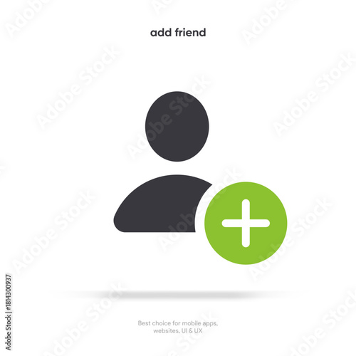 3d isolated vector elements. Minimal modern add friend, people, contact icon emblem symbol. 3d blue add friends icon. Mobile app icons. Device UI UX mockup.