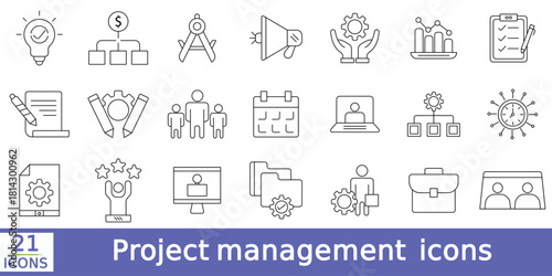  Project Management web icons in line style. Outline icon collection