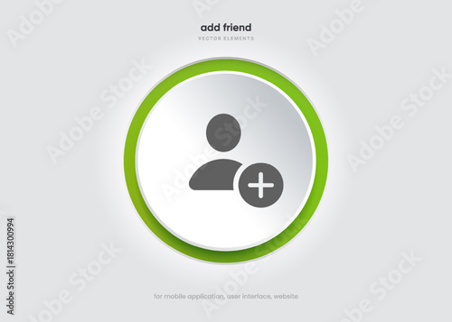 3d isolated vector elements. Minimal modern add friend, people, contact icon emblem symbol. 3d blue add friends icon. Mobile app icons. Device UI UX mockup.