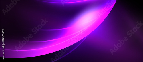 Abstract purple waves, bright glow. Smooth curves create dynamic energy, dark background emphasizes luminosity. Modern design element.