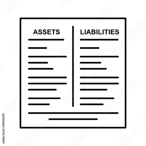 Illustration of a balance sheet with assets and liabilities isolated on for accounting