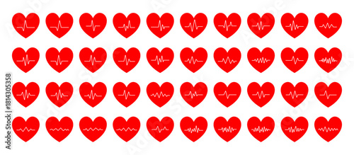 Red Heartbeat Icon Set – ECG Line Heart Symbols Collection