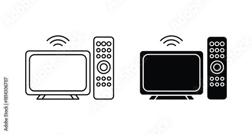A black and white television and remote control