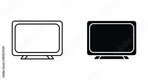 A black and white line art of a television set