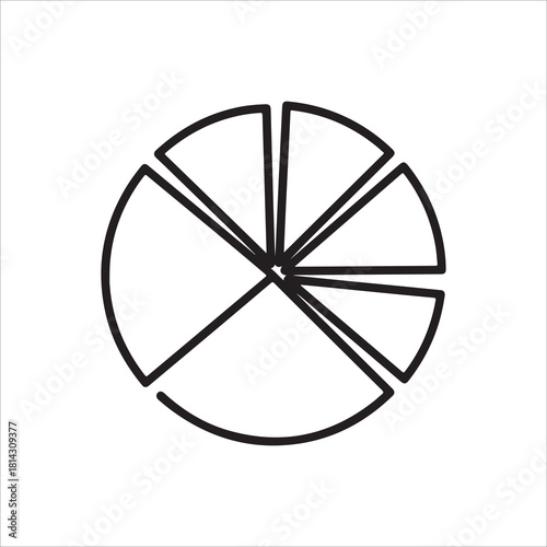 Simple black and white line art icon of a pie chart divided into seven unequal segments