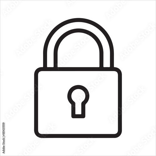 Simple black and white outline icon of a closed padlock with a keyhole, for security concept illustration
