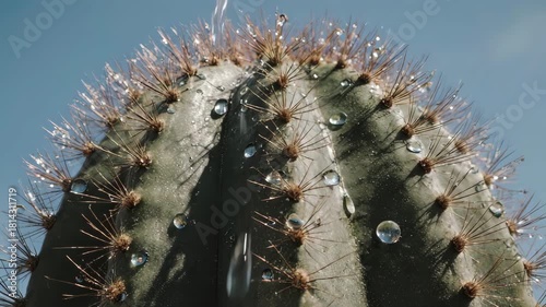 Cactus Beauty - Close-Up of a Thirsty Desert Plant with Water Droplets.