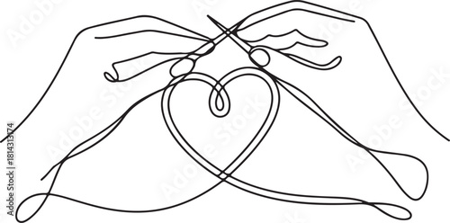 Minimalist Single Line Drawing of Hands Knitting – Vector Illustration