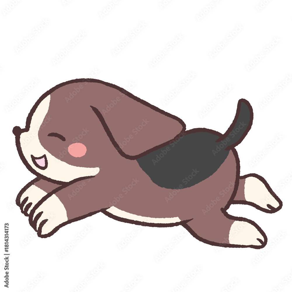 Fototapeta premium 笑顔のビーグル犬が走るイラスト