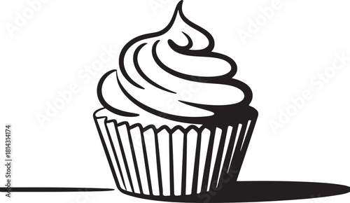 Minimalist One Line Drawing of Cupcake