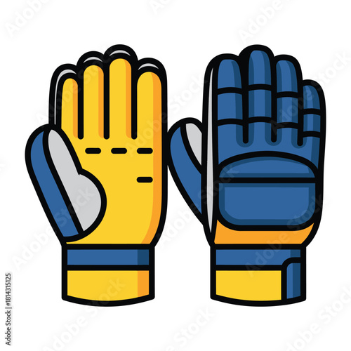 A pair of yellow and blue goalkeeper gloves, essential sports equipment for soccer and football players