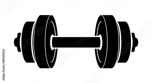 Black and white illustration of a dumbbell, a weightlifting tool used for exercise and strength training.