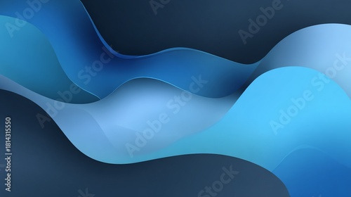 Abstract layered waves cascade in varying blue hues, creating depth and movement