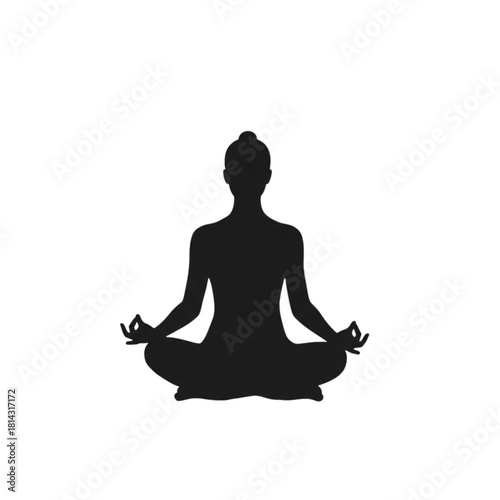 Black silhouette of a person sitting in lotus pose with a subtle floating aura effect, presented on a transparent background in a minimal spiritual and meditative design style.svg