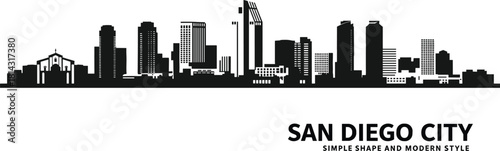 San Diego skyline vector minimalist city silhouette illustration, modern coastal urban skyline, high-rise landmark shapes, simple geometric architecture, travel poster graphic