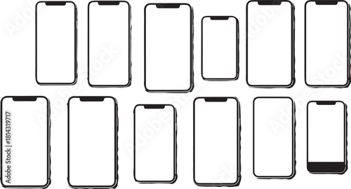 Set of various modern smartphone device frames mockup templates isolated vector graphic