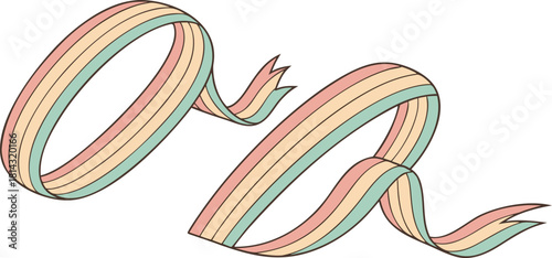 A white background serves as the canvas for a collection of flowing, ribbon-like forms. These forms twist, turn, and loop across the frame, each rendered with a vibrant, gradient color scheme. The pal