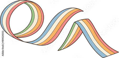 A white background serves as the canvas for a collection of flowing, ribbon-like forms. These forms twist, turn, and loop across the frame, each rendered with a vibrant, gradient color scheme. The pal
