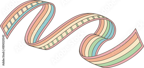 A white background serves as the canvas for a collection of flowing, ribbon-like forms. These forms twist, turn, and loop across the frame, each rendered with a vibrant, gradient color scheme. The pal