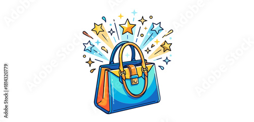 Handbag with Stars and Sparkles Erupting Vector Illustration