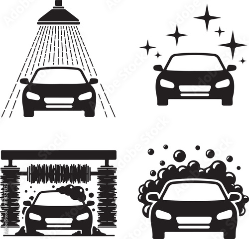 Car wash icon set isolated on